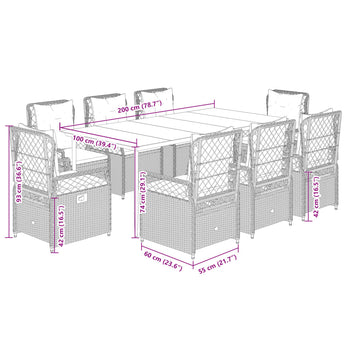 9-Delige Tuinset Met Kussens Poly Rattan